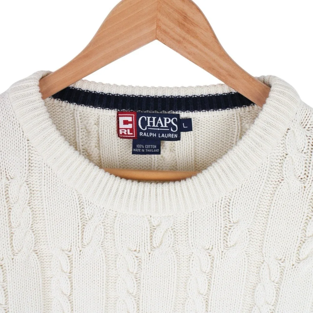 Vintage‎ Chaps Ralph Lauren Chunky Cable Knit Sweater Cream Men's Size Large